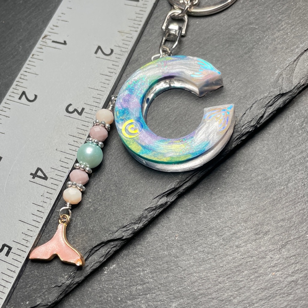 Letter C Mermaid Keychain with Tail Charm Ocean Inspired Artisan - Picture 16 of 16